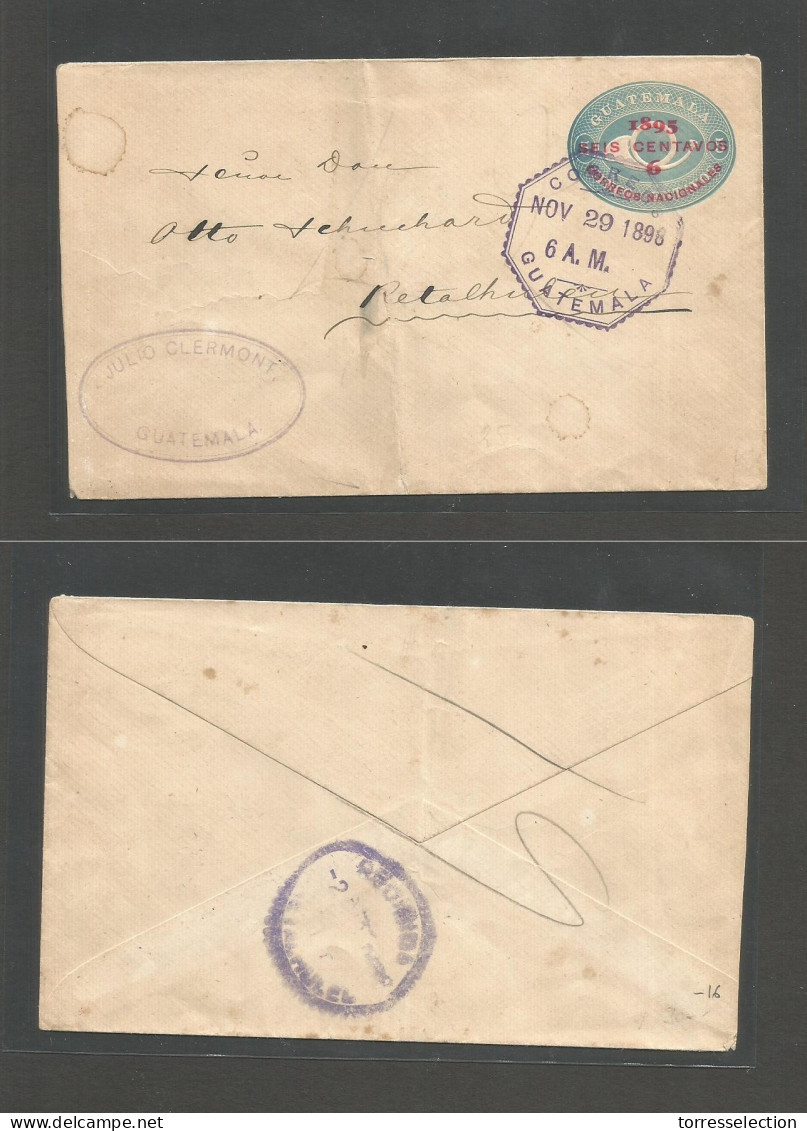 GUATEMALA. 1898 (29 Nov) Guatemala - Retalieu. Red Ovptd 5c Stat Envelope. Fine. - Guatemala