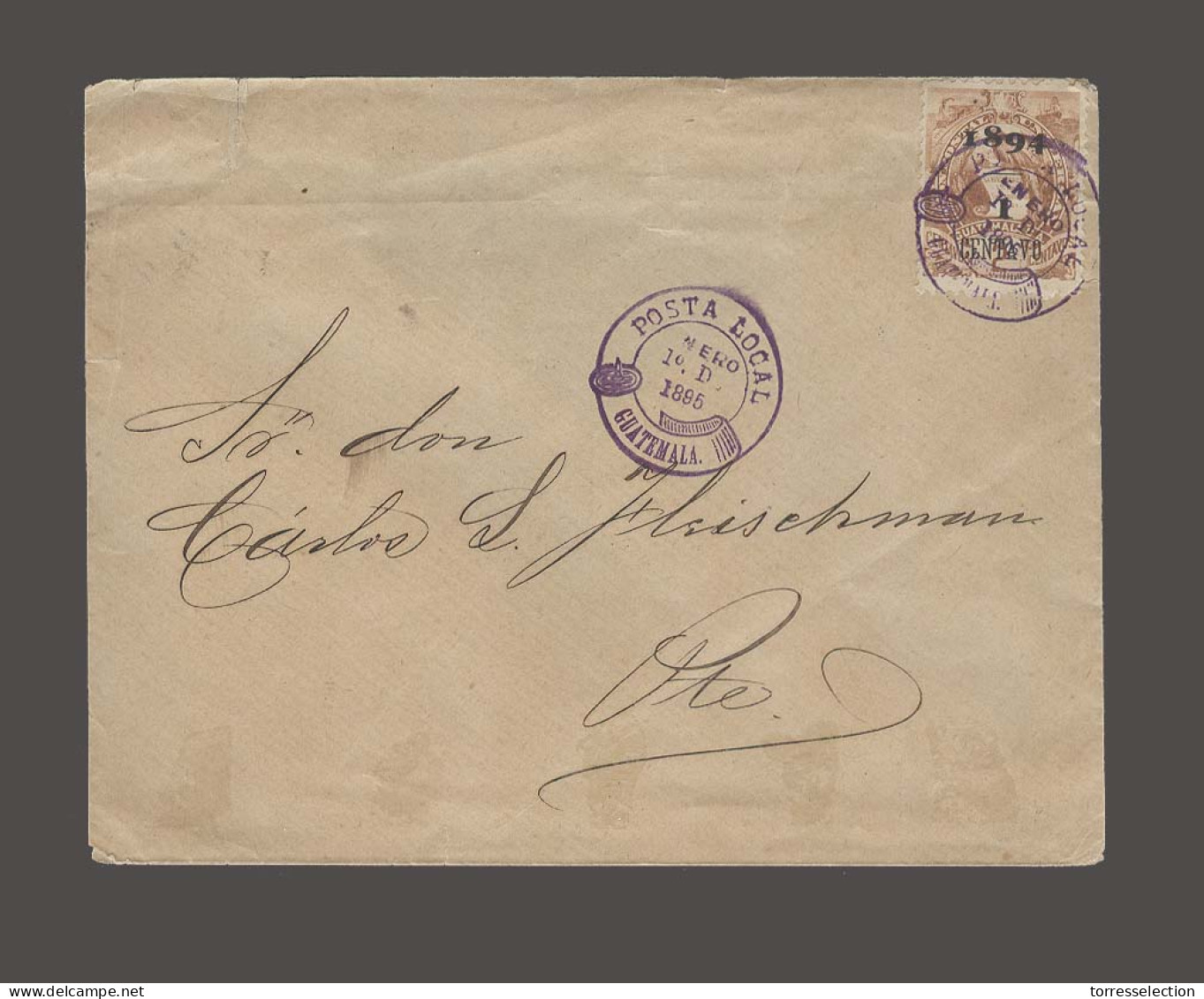 GUATEMALA. 1895 (1 Enero). Postal Local 1 Centavo Fkd Env Special  Cachet. VF. - Guatemala