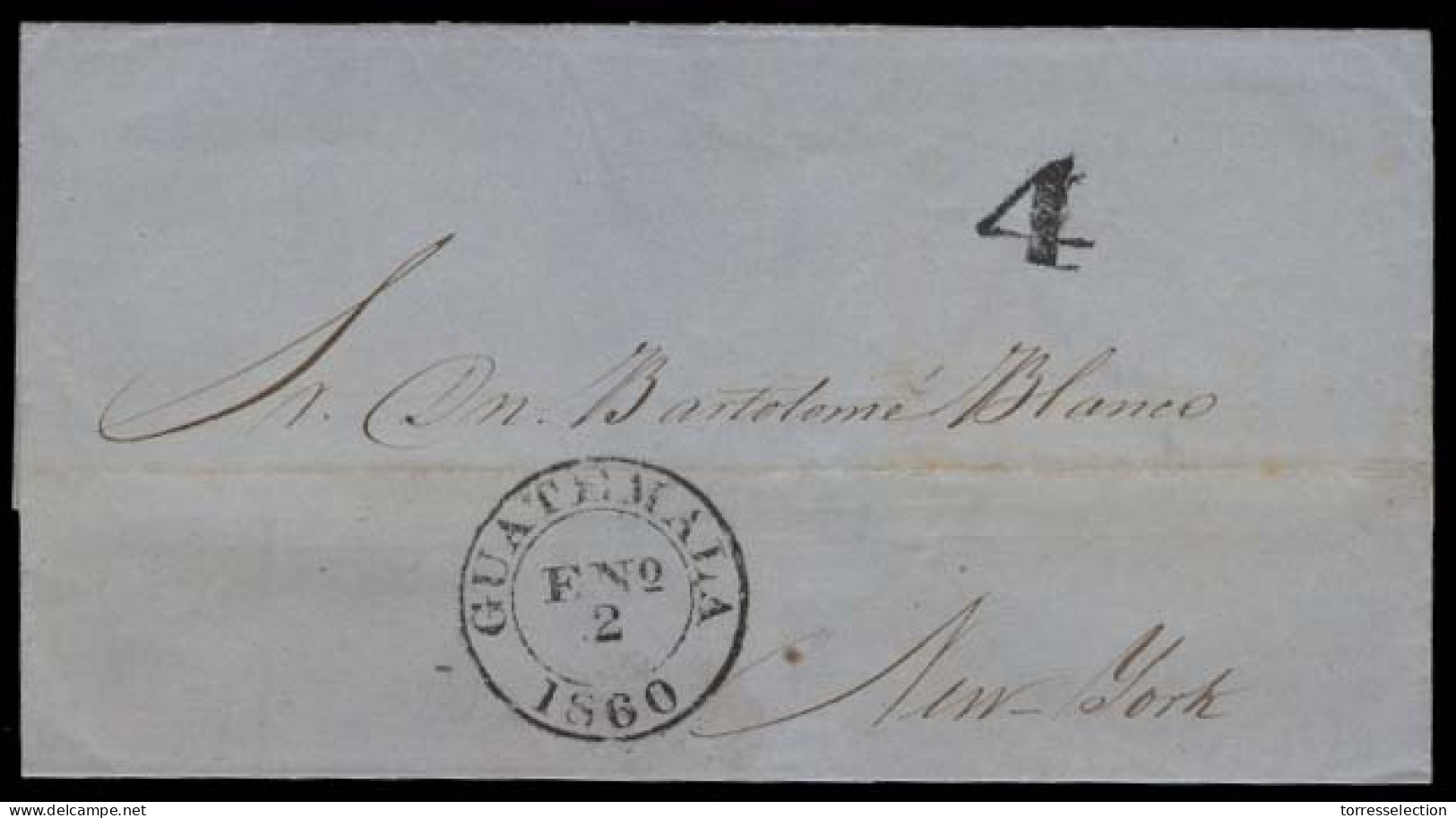 GUATEMALA. 1860 (2 Jan). Guatemala - USA. EL Full Contains Cds On Front + 4 Reales Charge. VF. Ex - Henry Madden (signed - Guatemala