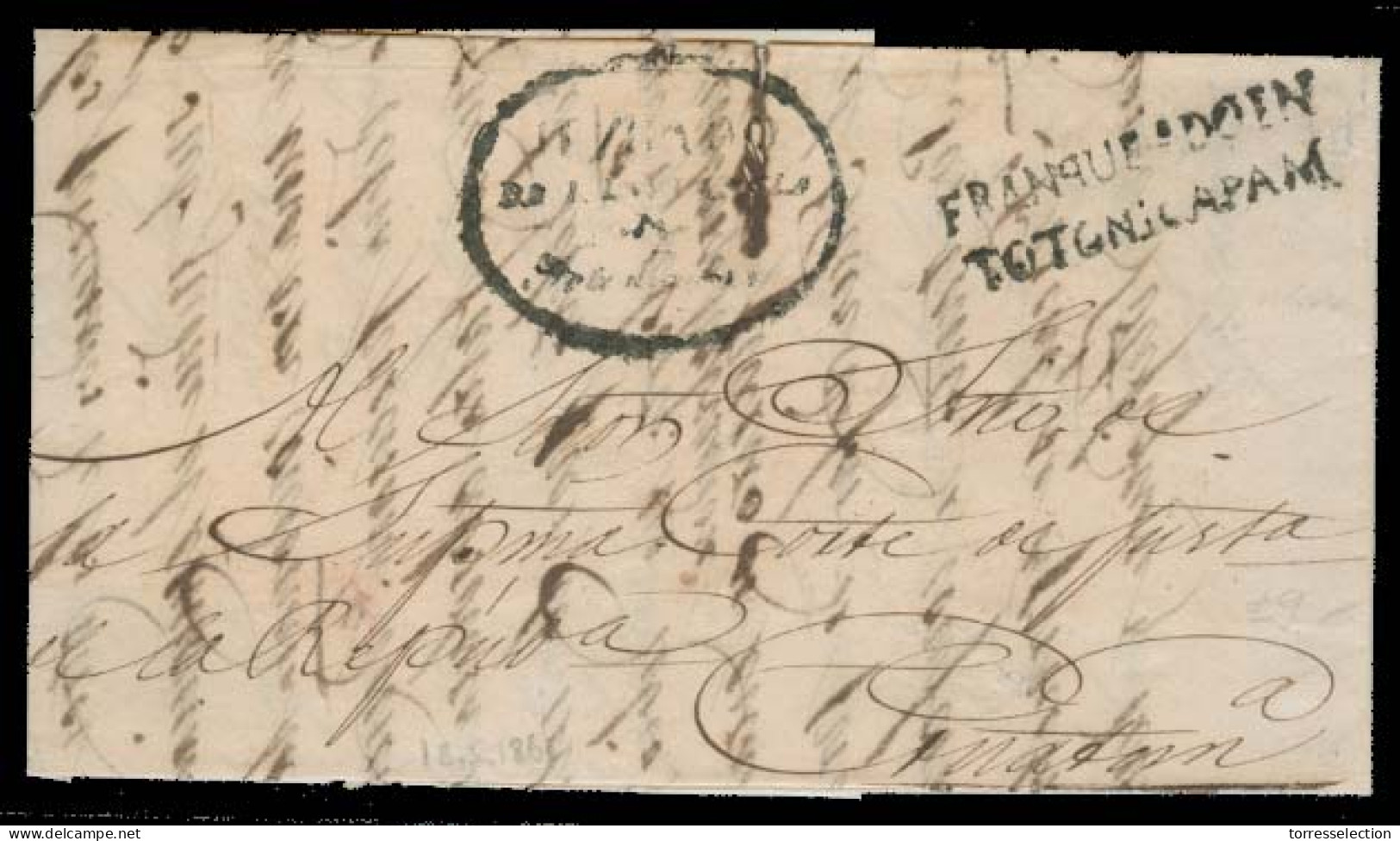 GUATEMALA. 1861 (18 Mayo). Totonicapam - Guatemala. Official EL Oval Goverment Cachet + Franqueado En Totonicapam (xxx). - Guatemala