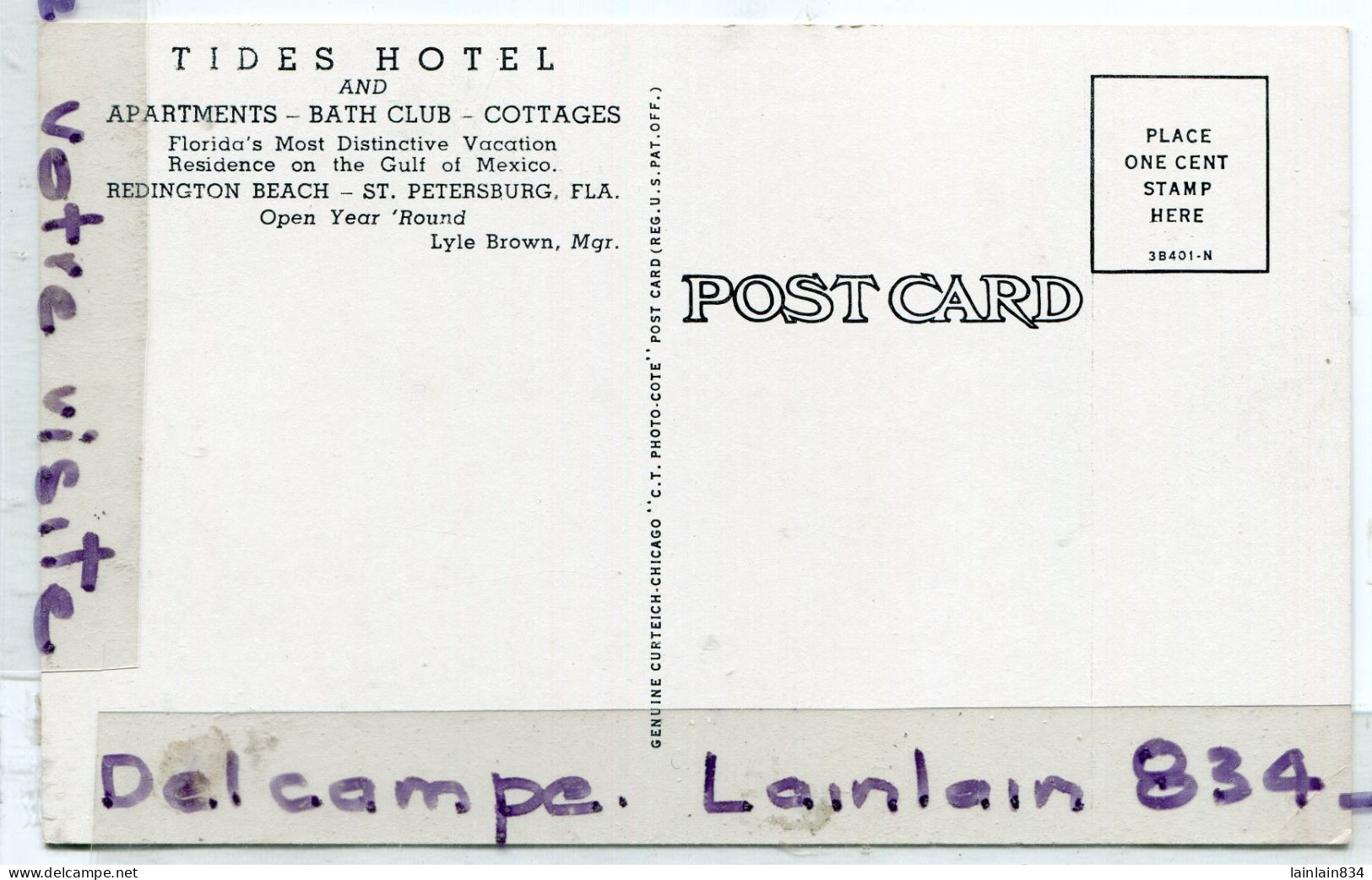 - TIDES HOTEL - ( FL Florida ), Redington Beach, Cliché Rare, Années 50, Petit Format, Glacée, Non écrite, TTBE, Scans. - Daytona