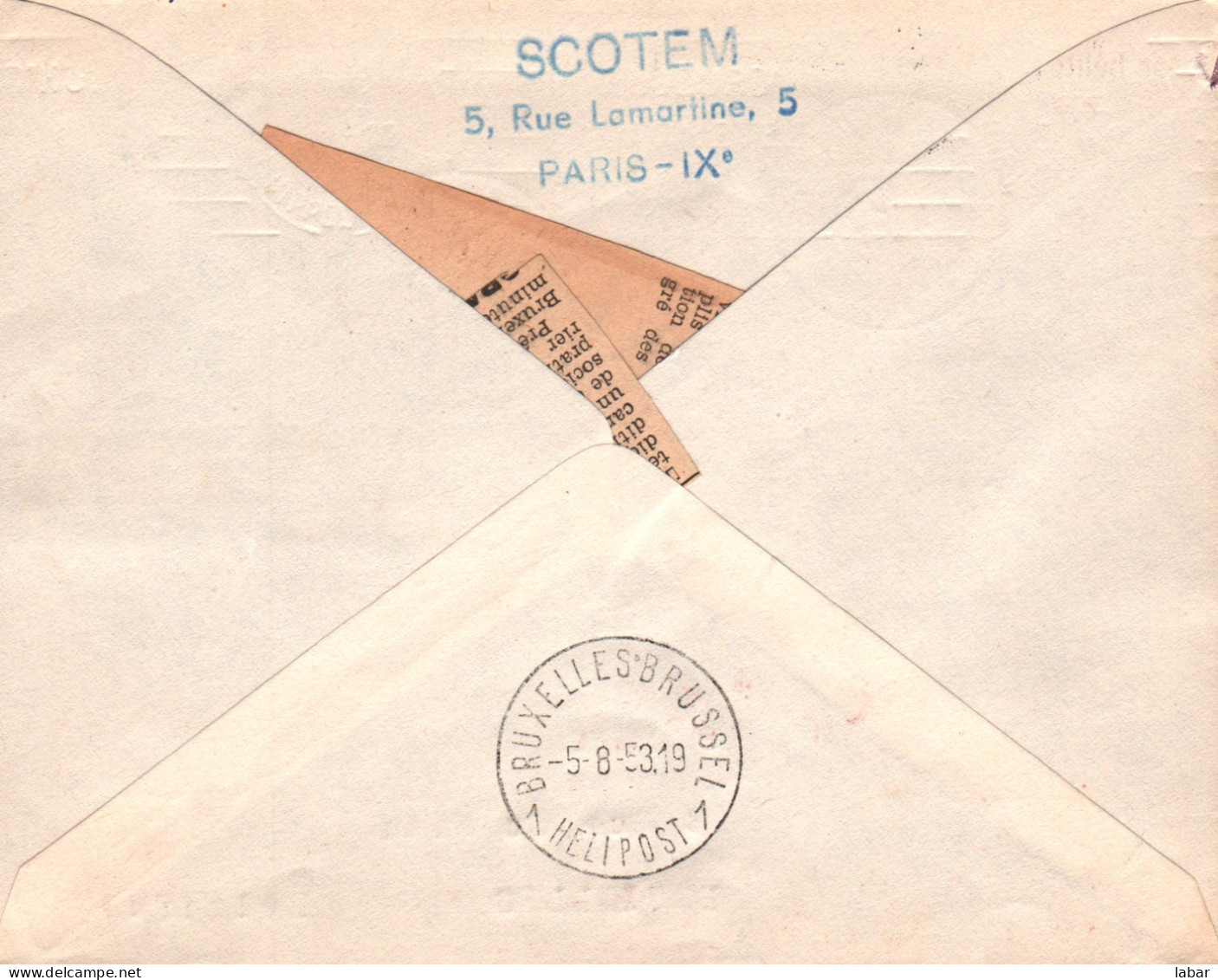 LETTRE / SCOTEM / PREMIERE  Liaison Postale Par Hélicoptère 1953 / LILLE BRUXELLES - 1927-1959 Oblitérés