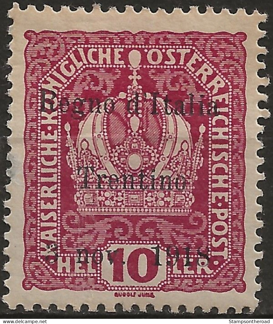 TRAA4L - 1918 Terre Redente - Trentino-Alto Adige, Sass. Nr. 4, Francobollo Nuovo Con Traccia Di Linguella */ - Trento