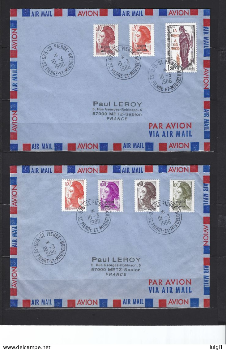 2 Courriers Philatéliques Pour La France. En Affranchissement Composé Du 18-3-1986 - 975 St Pierre Et Miquelon. TB - Briefe U. Dokumente