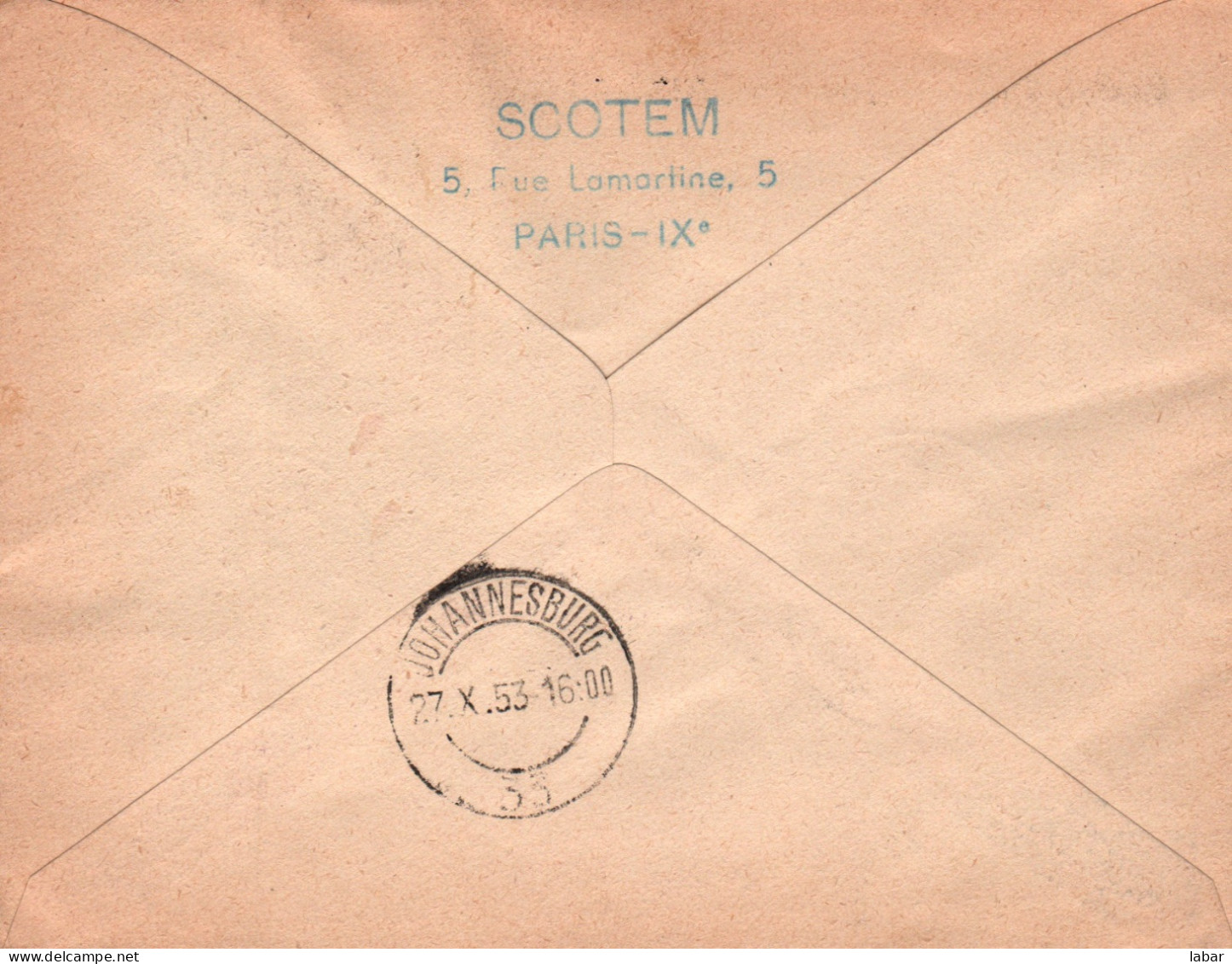 LETTRE / SCOTEM / PREMIERE  Liaison Par Comet A Réaction 1953 / PARIS JOHANNESBURG Escale De BRAZZAVILLE - 1927-1959 Oblitérés