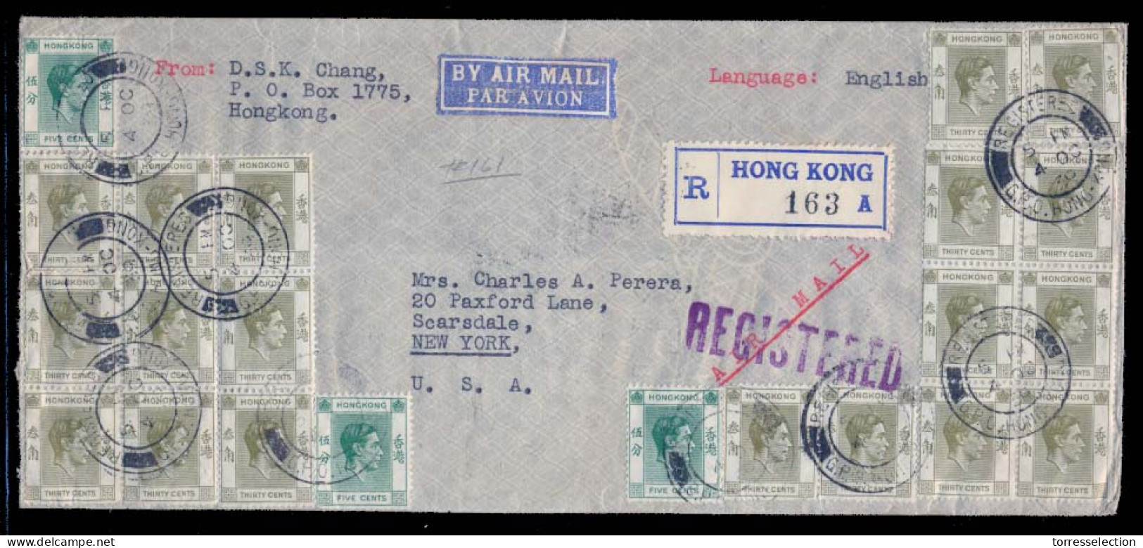 HONG KONG. 1939 (4 Oct). HK - USA (15 Oct). Air Reg Mutlifkd Env. Massive Usage And VF. Arrival. 5 $ 85c Rate. - Other & Unclassified