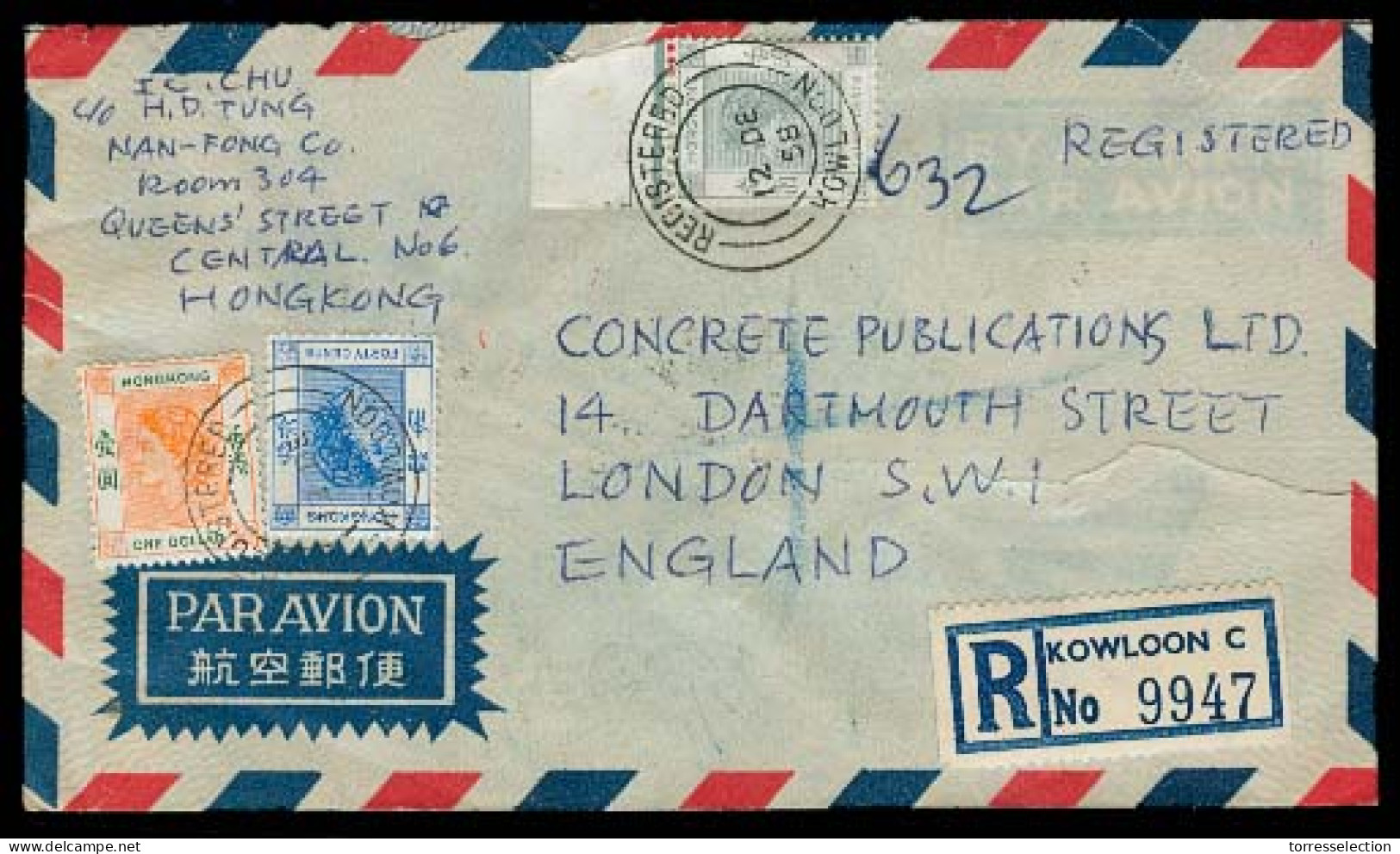 HONG KONG. 1958. Konloon - UK. Registr Multicolor Air Env. - Other & Unclassified