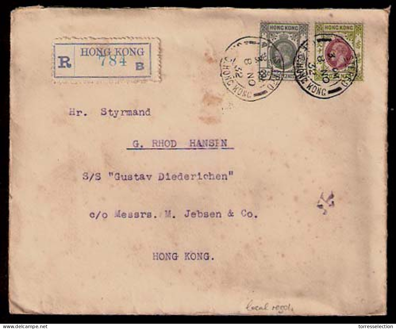 HONG KONG. 1932. Hong Kong Local Registered Env. - Other & Unclassified