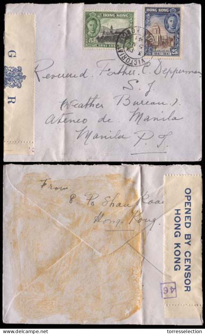 HONG KONG. 1941 (May 5). Victoria To Manila, Philippines. Envelope Franked 5c + 25c (Sc 170, 172) Tied Cds + GR, Hong Ko - Sonstige & Ohne Zuordnung
