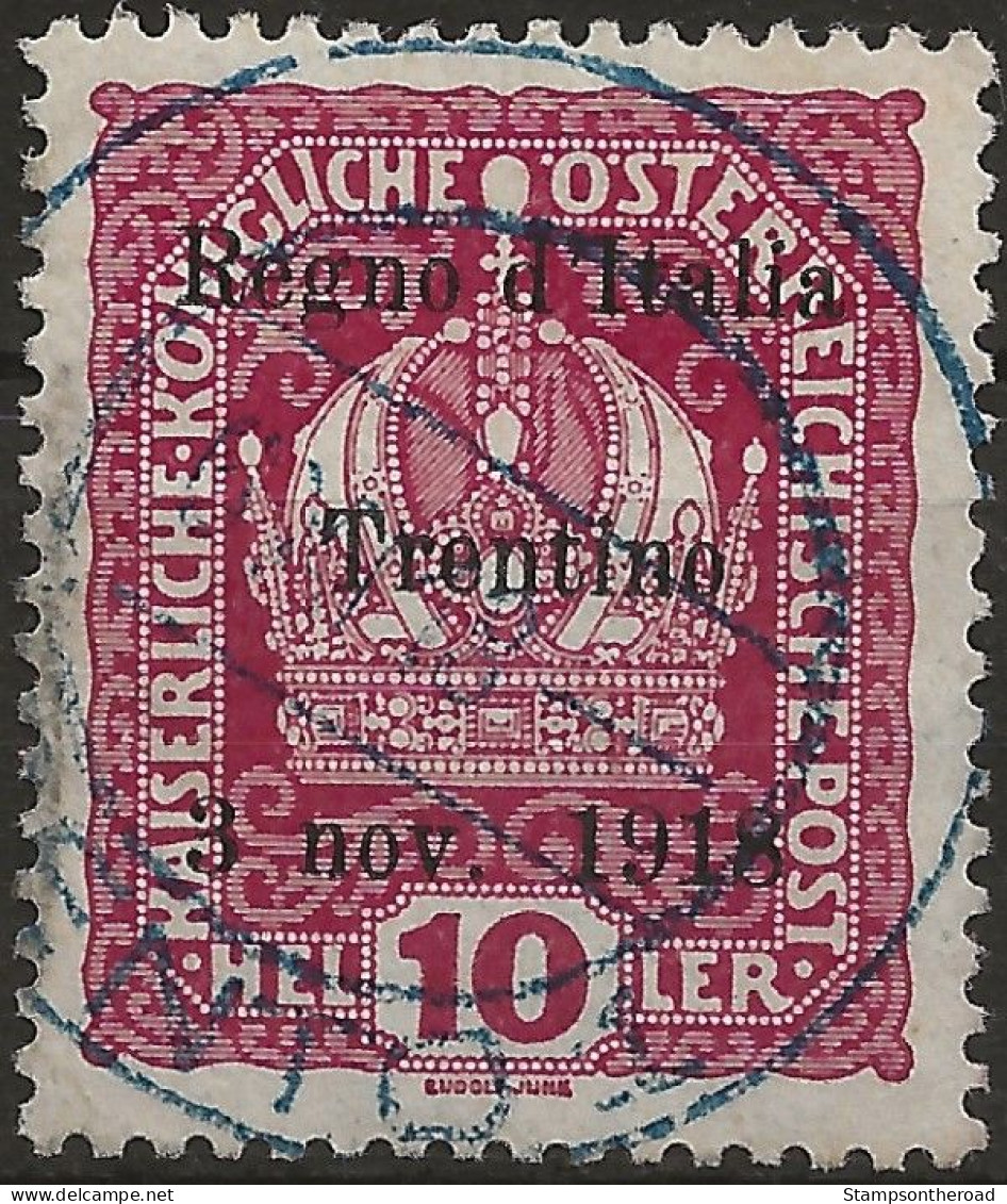 TRAA4U - 1918 Terre Redente - Trentino-Alto Adige, Sass. Nr. 4, Francobollo Usato Per Posta °/ - Trentin