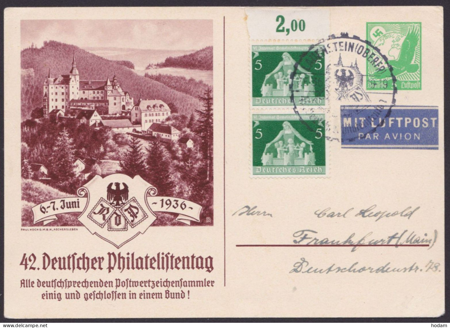 PP142, C3/04, O, "Philatelistentag", 1936, Luftpost Mit Pass. Zusatzfr., SSt. - Private Postal Stationery