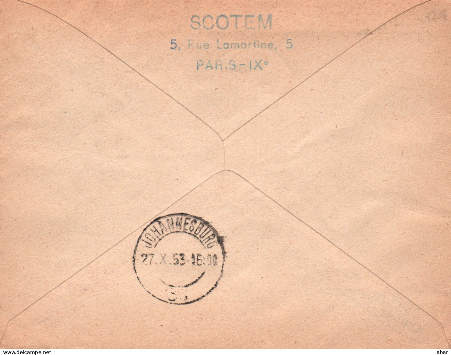 LETTRE / SCOTEM / PREMIERE  Liaison Par Avion A Réaction 1953 / PARIS JOHANNESBURG - 1927-1959 Used