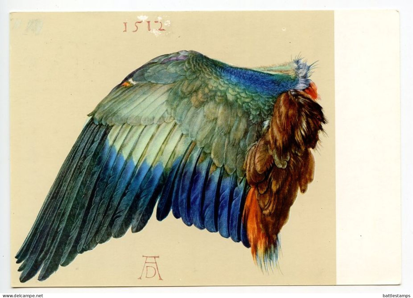 Germany 1996 Uprated 20pf. Albrecht Dürer Postal Card - Bird's Wing; Wiesbaden Cancel - Cartes Postales Illustrées - Oblitérées