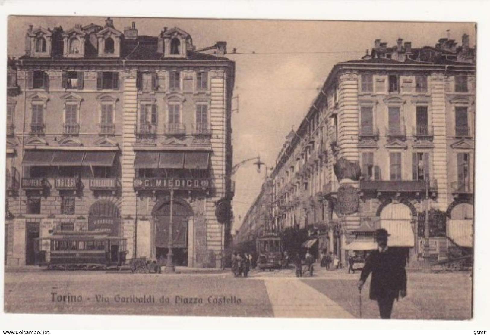 Cartolina - Torino - Via Garibaldi Da Piazza Castello - Tram. - Places & Squares