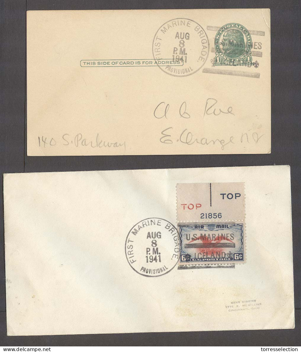 ICELAND. 1941 (8 Aug). US First Marine Brigade Provisional 2 Made To Order Usages Ncl 1c Green First Airmail. - Sonstige & Ohne Zuordnung