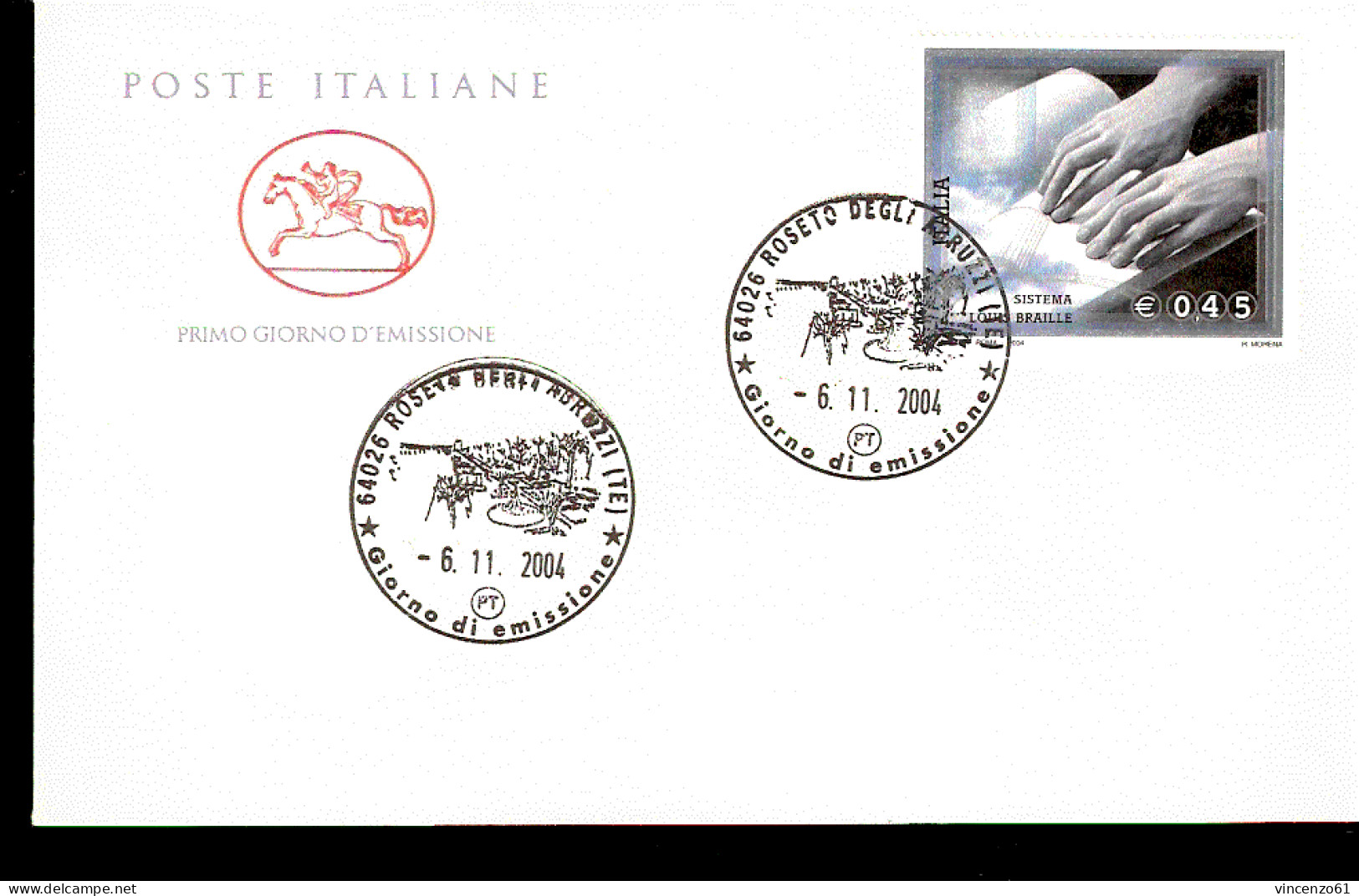 2004 ANNULLO FDC  Sistema Di Lettura Braille Per Non Vedenti - Handicaps