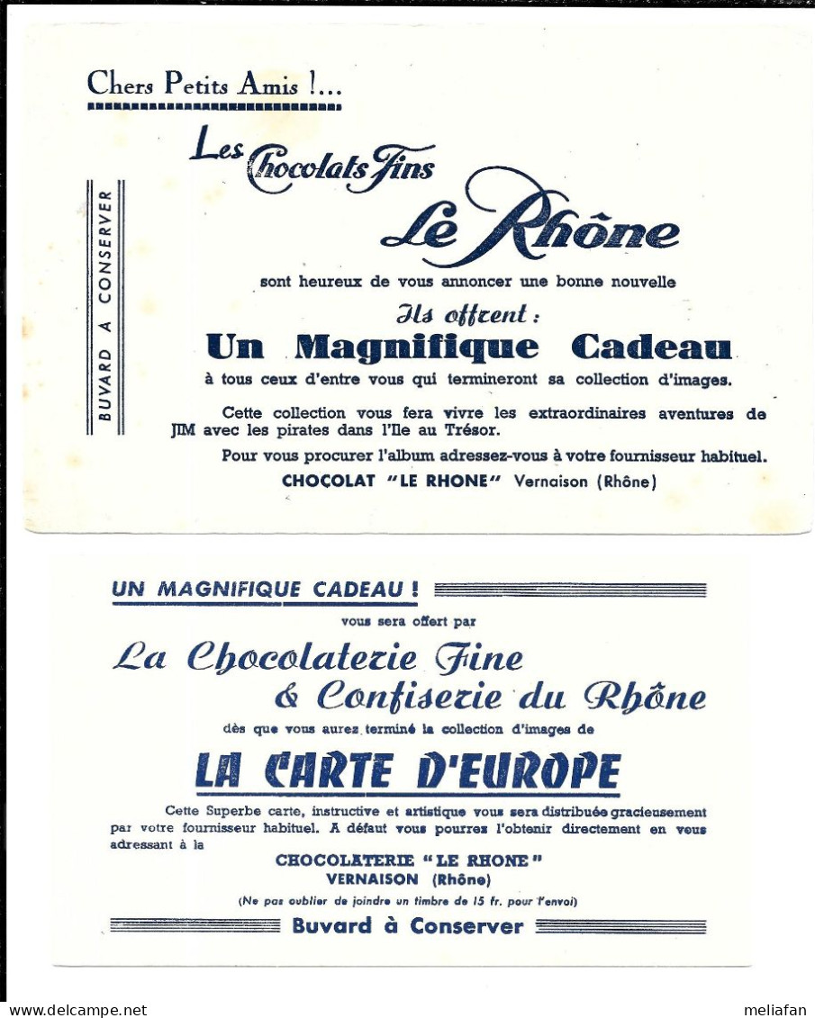 GF568 - BUVARDS CHOCOLAT LE RHONE VERNAISON - ILE AU TRESOR - CARTE D'EUROPE - Cacao