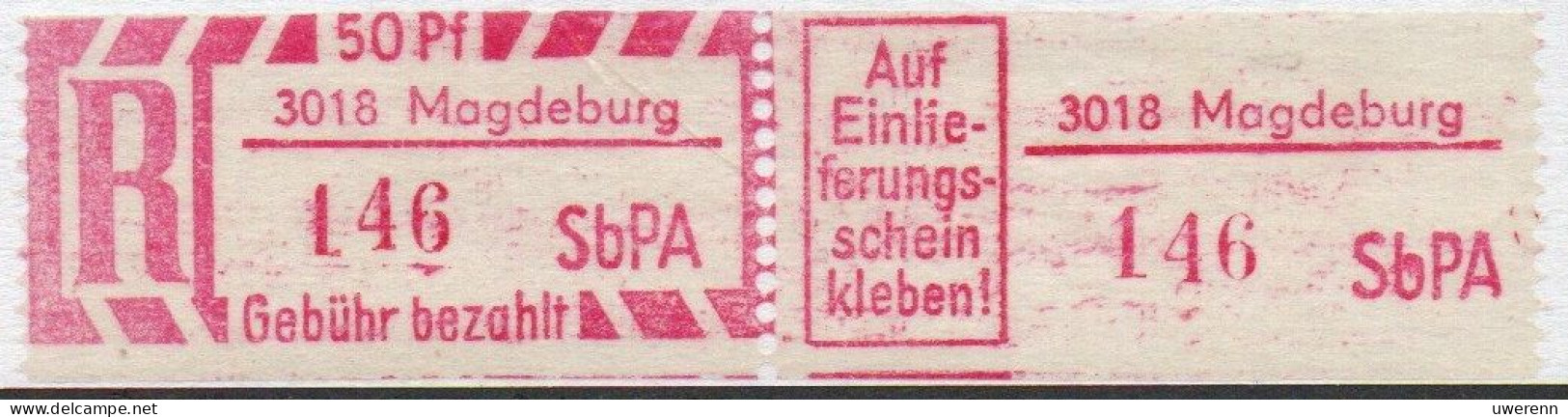 DDR Einschreibemarke Magdeburg SbPA Postfrisch, EM2B-3018II(1) PU- Zh - Aangetekende Etiketten