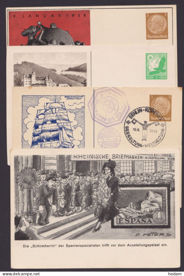 PP, 4 Versch. Privat-GS III. Reich, 2x Pass. SSt, Sonst * - Private Postal Stationery