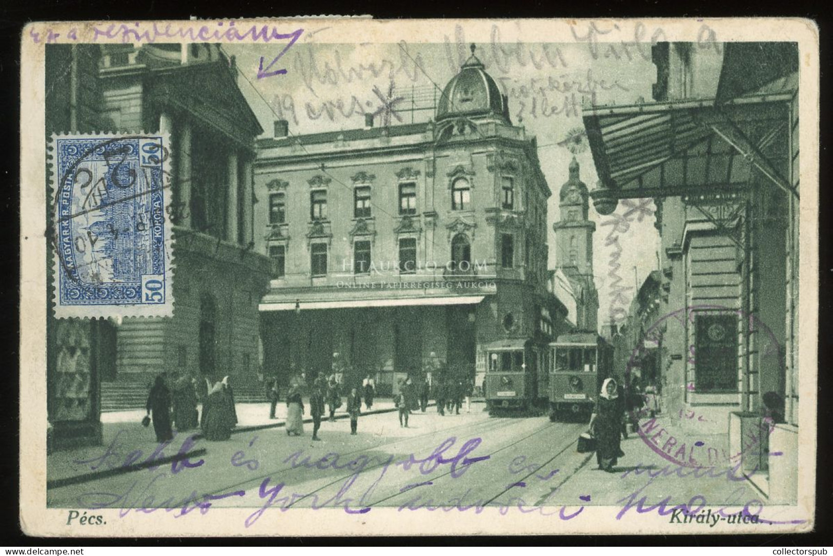 PÉCS 1923. I. Infláció, Képeslap 300K Vegyes Bérmentesítéssel New York-ba Küldve - Covers & Documents