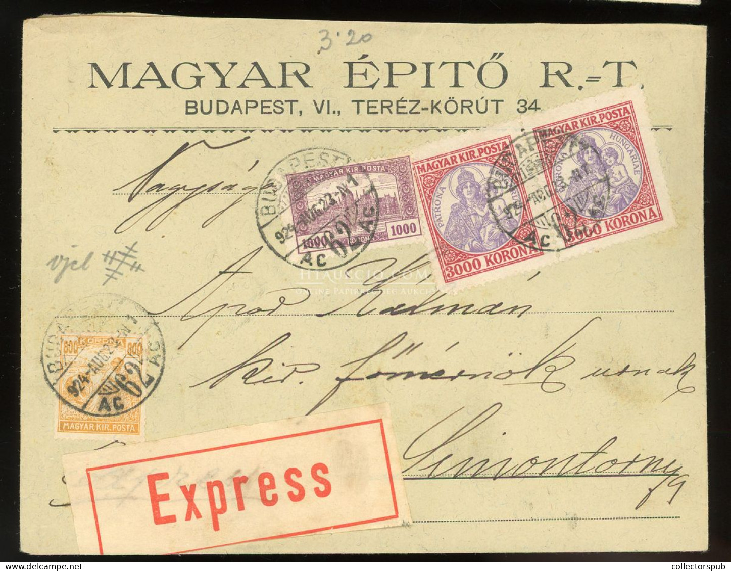 BUDAPEST 1924. Dekoratív I. Inflációs Expressz Levél Simontornyára - Briefe U. Dokumente