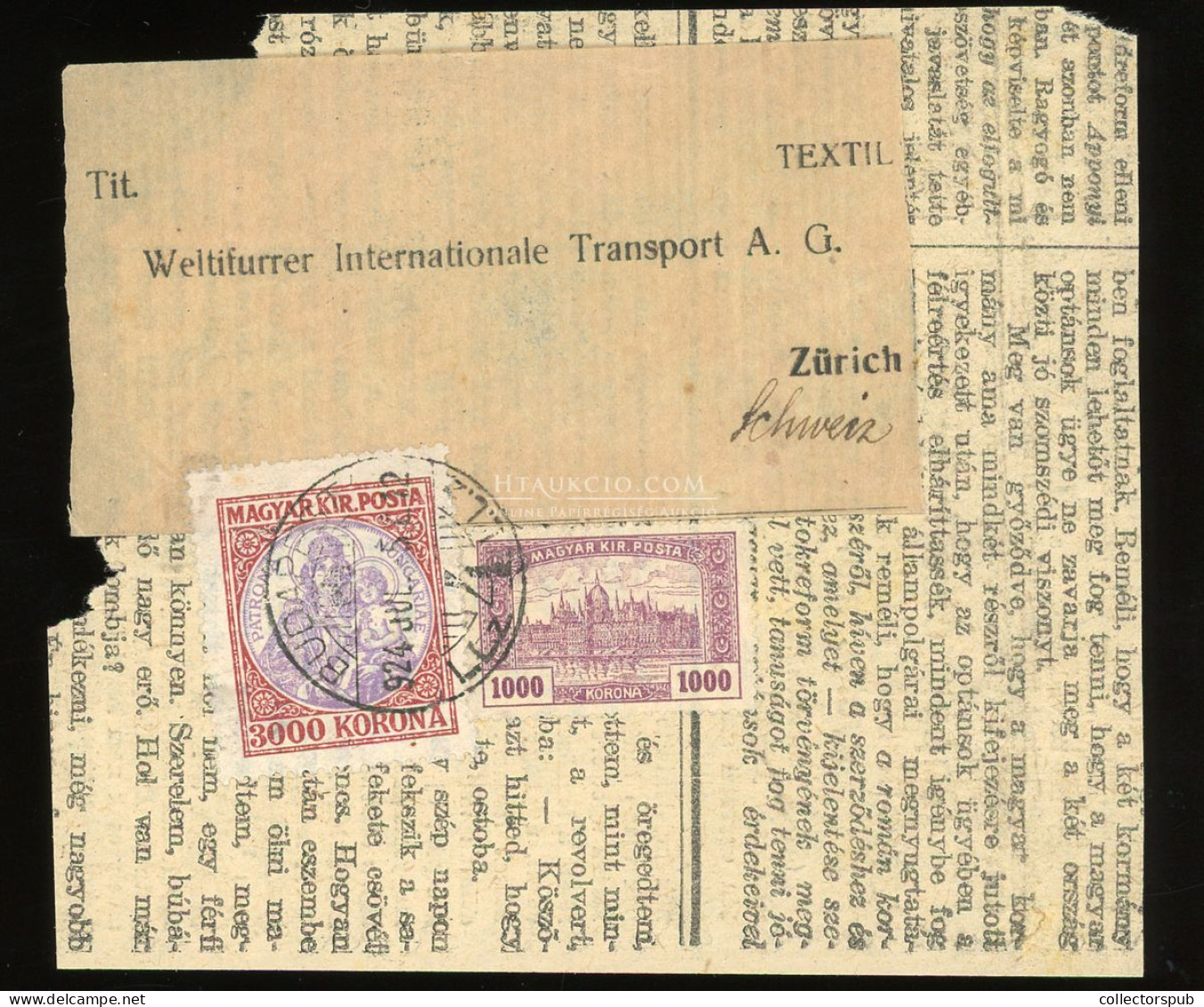 BUDAPEST 1924. Svájcba Küldött I. Inflációs Címszalag 3100K-s Vegyes Bérmentesítéssel - Covers & Documents