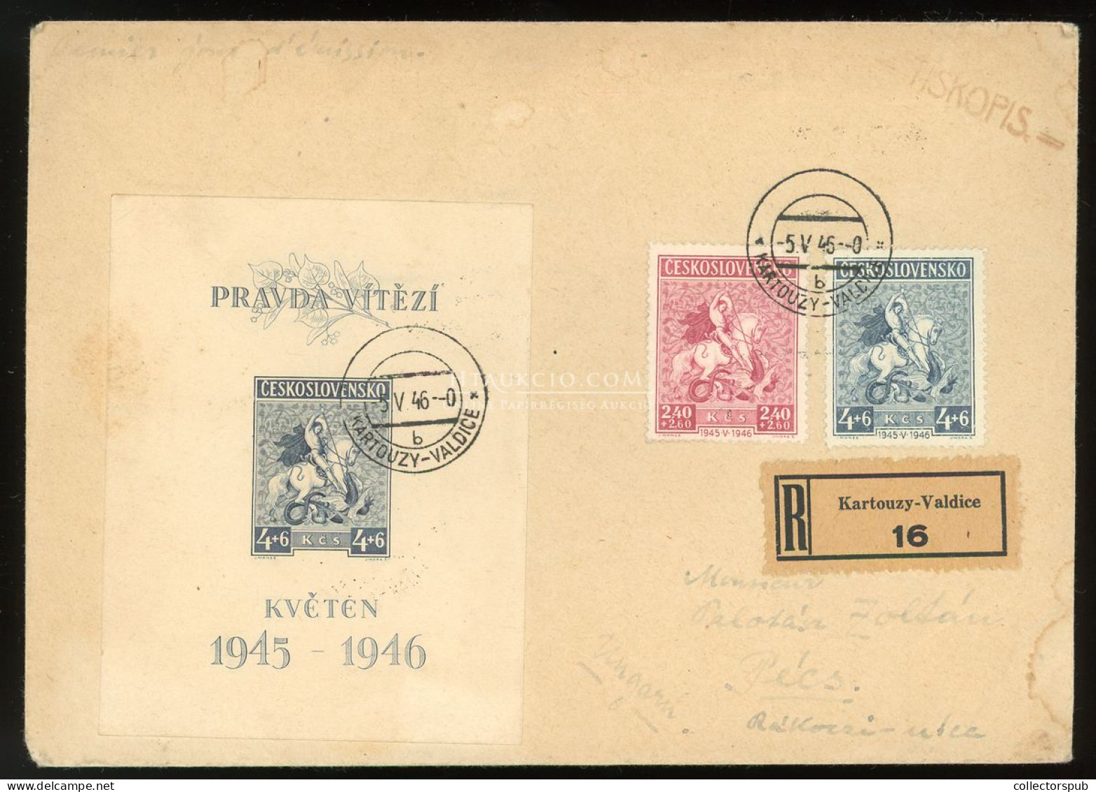 CSEHSZLOVÁKIA 1946. Ajánlott Levél Pécsre Küldve - Lettres & Documents