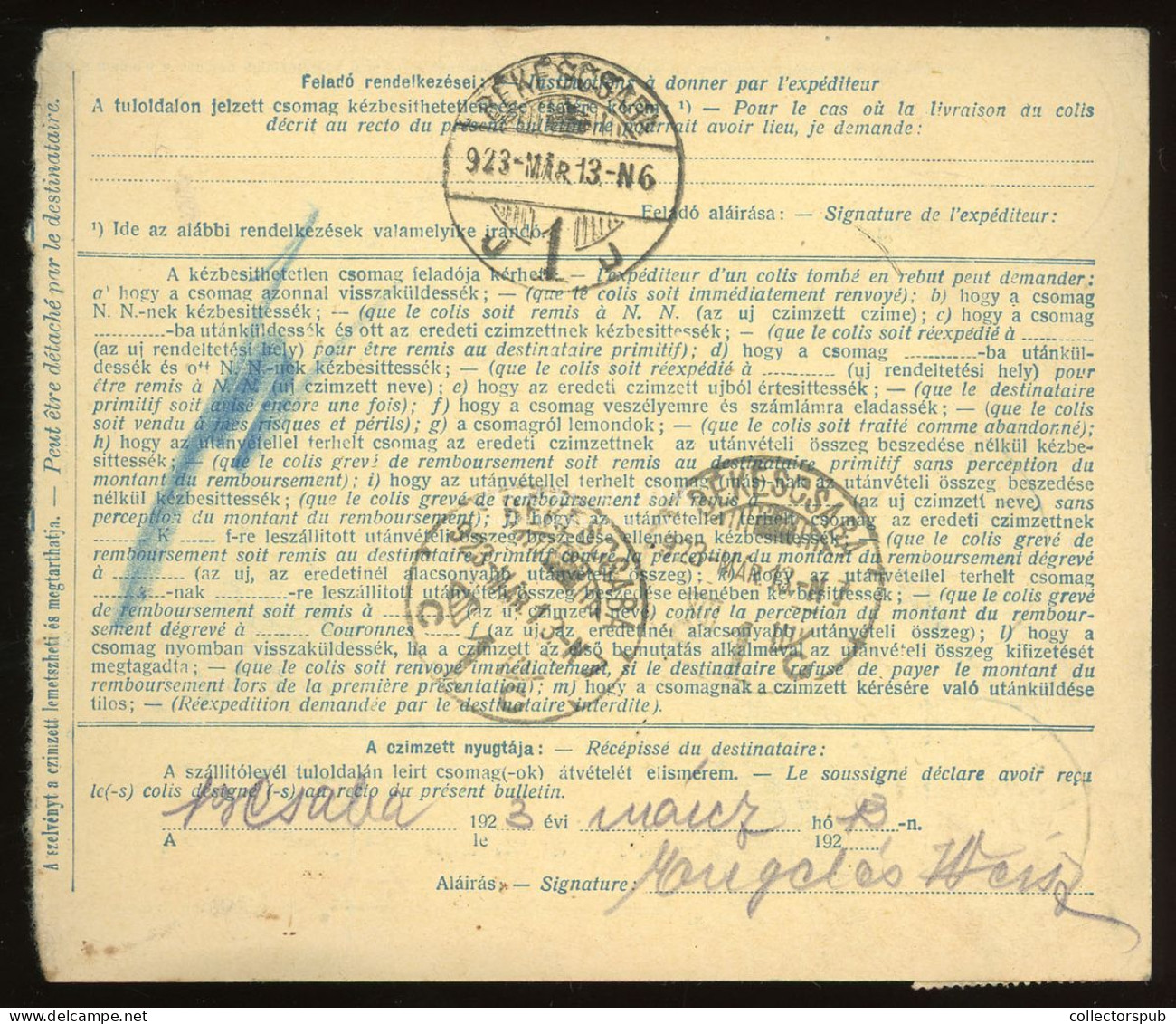 GYULA 1923. Dekoratív, Inflációs Csomagszállító Békéscsabára - Brieven En Documenten