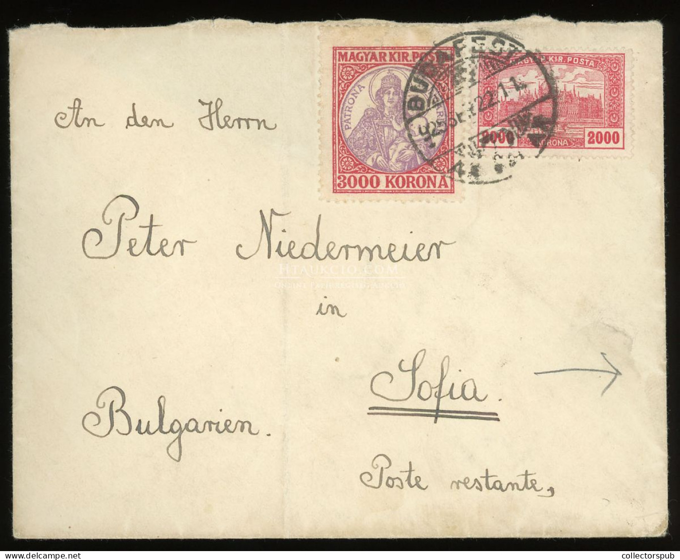 BUDAPEST 1925. Inflációs Levél Poste Restante Bulgáriába Küldve, A Fekbér Bolgár Forgalmi Bélyegekkel Leróva! Ritka Dara - Covers & Documents