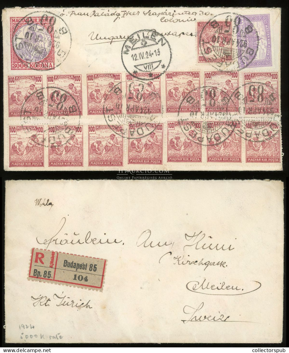 BUDAPEST 1924. Ajánlott Inflációs Levél Svájcba Küldve 5000K-ás 17 Bélyeges Bérmentesítéssel, Látványos Darab! - Covers & Documents