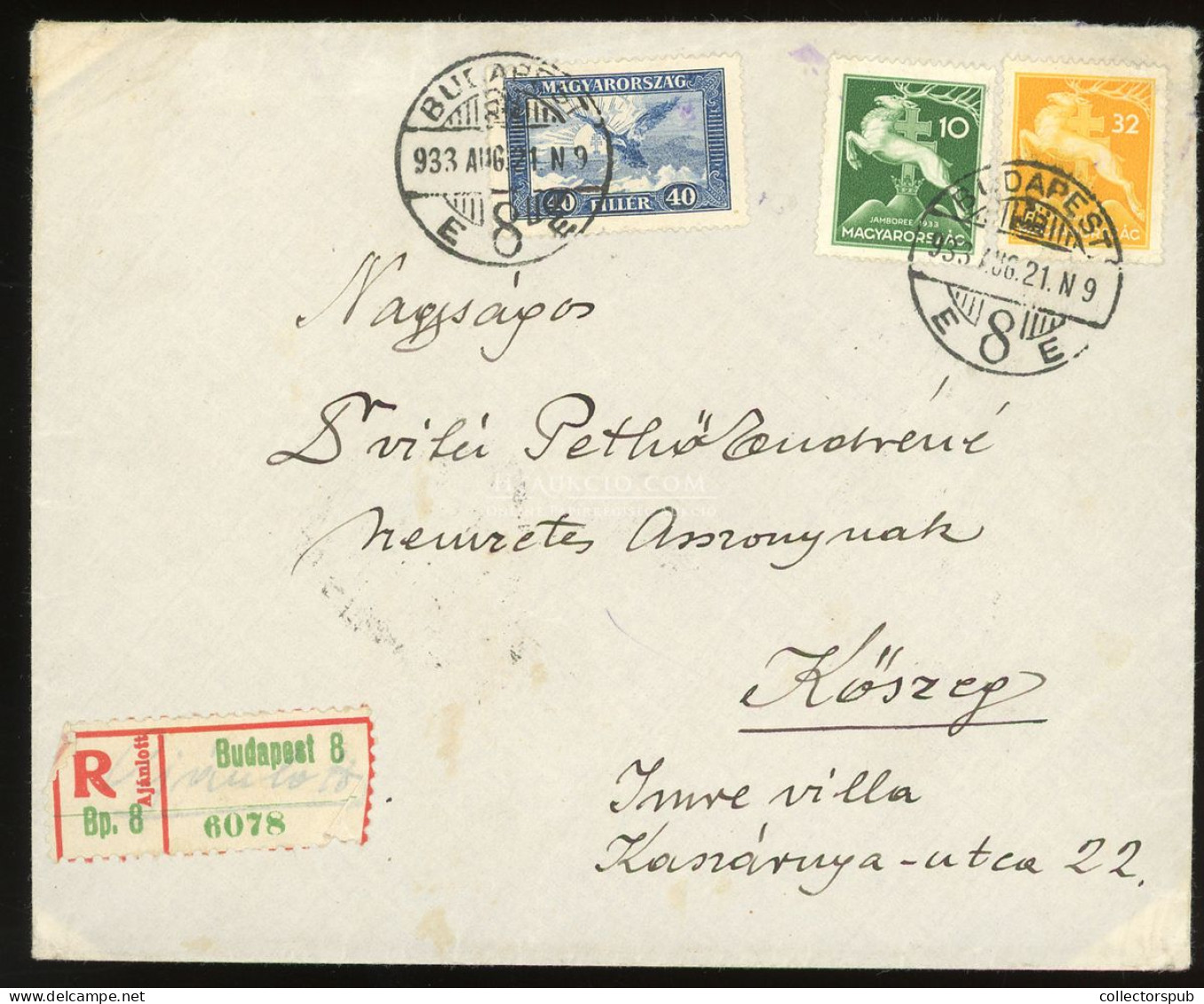 BUDAPEST 1933. Ajánlott Levél Cserkész-Repülő Bérmentesítéssel Kőszegre SCOUT - Lettres & Documents