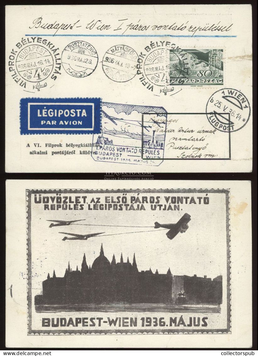 1936. MÁTYÁSFÖLD 1936. FILPROK Dekoratív Alk. Légi Levlap  Bécs > Pusztatényő - Cartas & Documentos