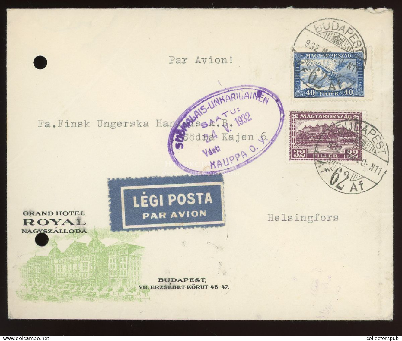 BUDAPEST 1932. Légi Levél  Helsinkibe Küldve - Lettres & Documents