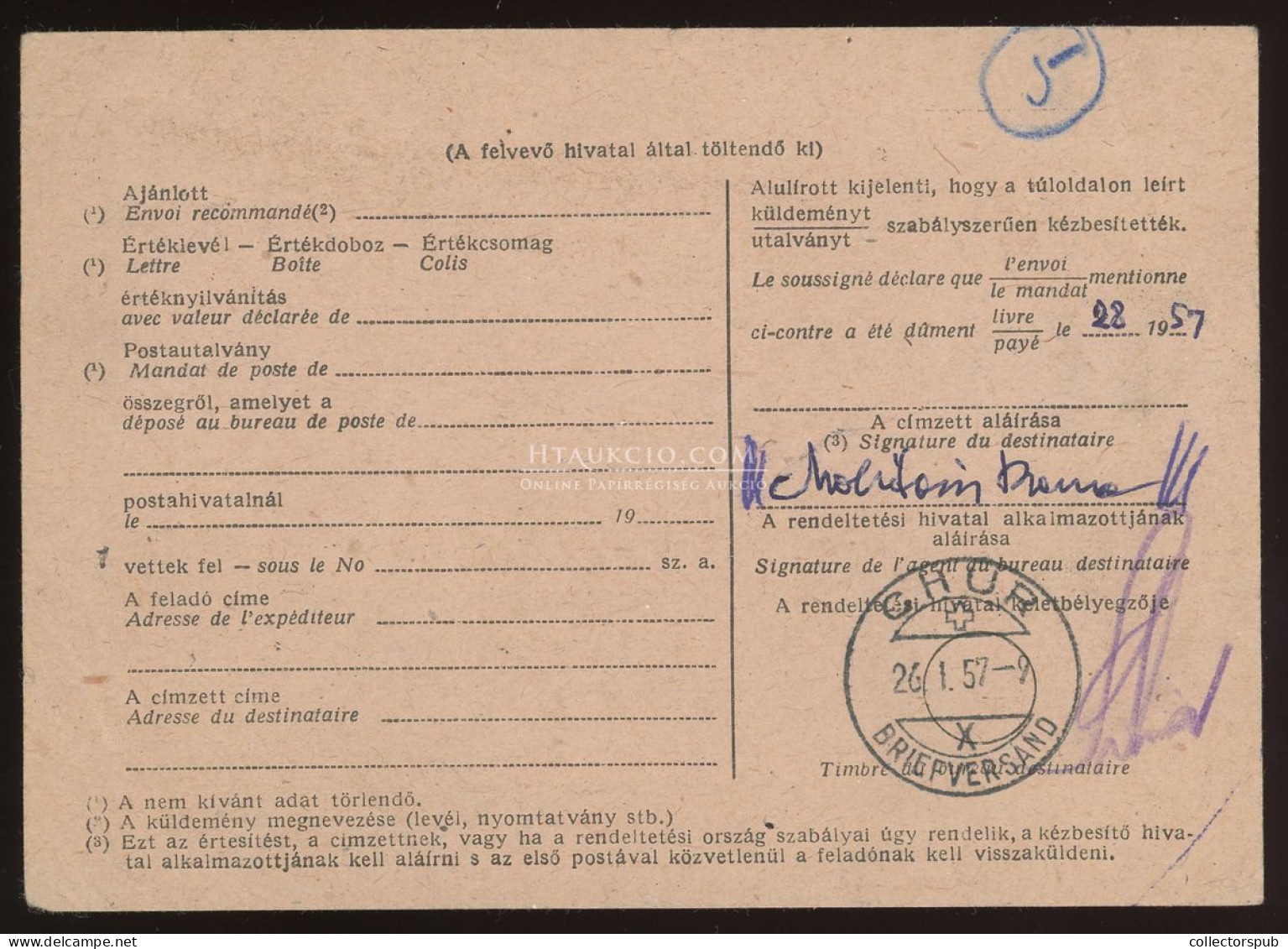1957. Tértivevény Svájcból Légipostával Viszaküldve - Lettres & Documents