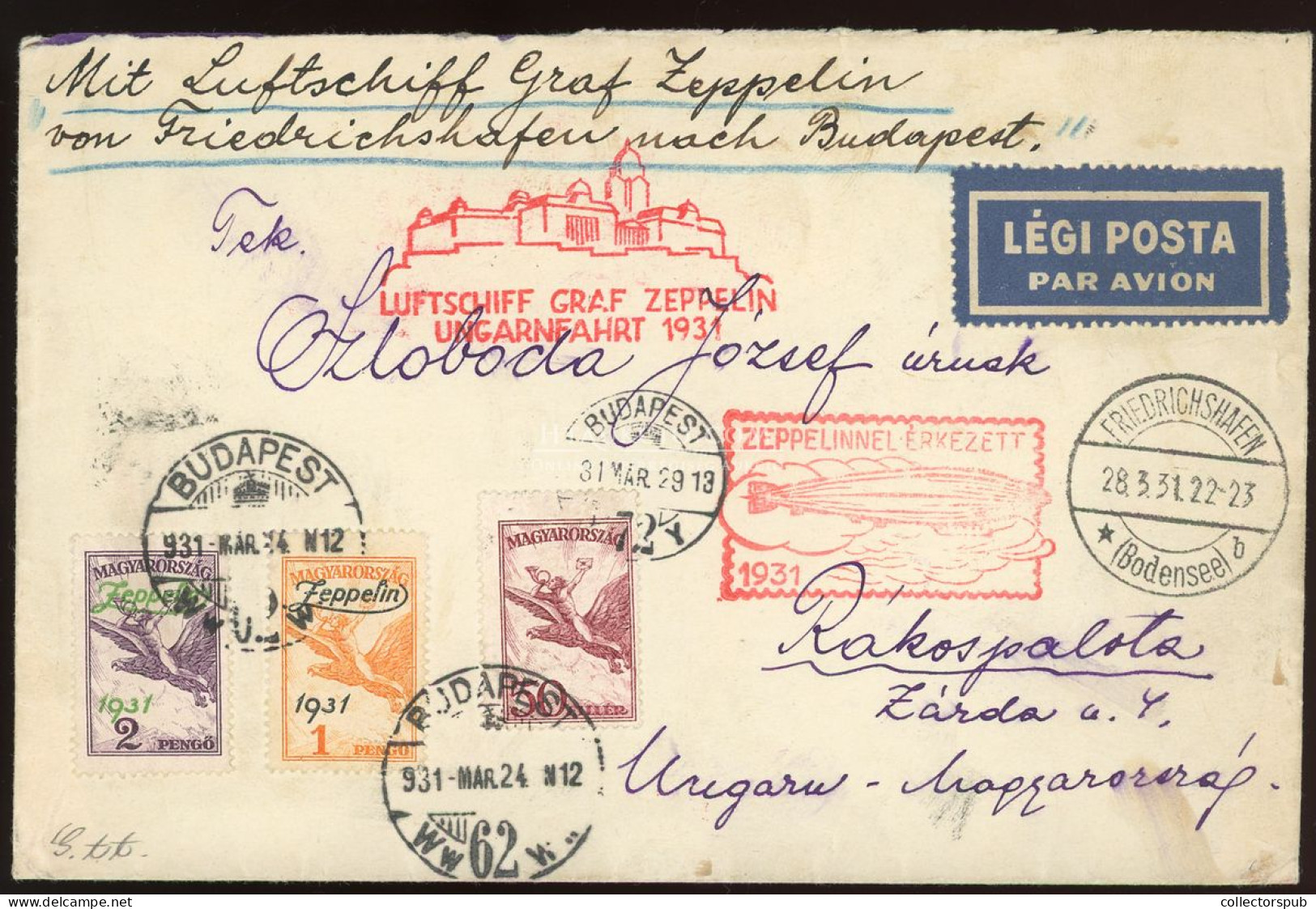 BUDAPEST 1931. Dekoratív Zeppelin Légi Levél  Budapest > Friedrichshafen > Rákospalota ( Hajtóka Hiány) - Briefe U. Dokumente