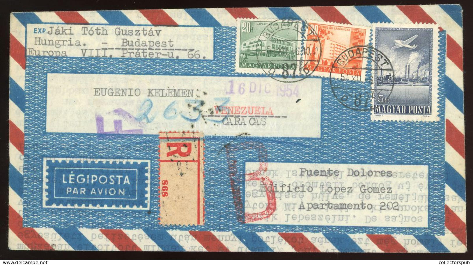 BUDAPEST 1954. Ajánlott Légi Levél Venezuelába Küldve - Covers & Documents