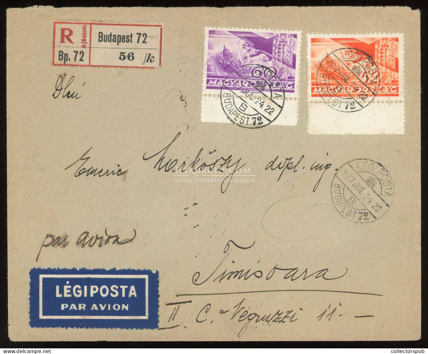 BUDAPEST 1937. Szép Légilevél, Repülő 60+52f Romániába Küldve - Cartas & Documentos