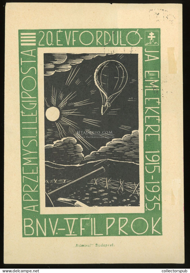 KARCAG 1935. Przemysl Ballon Posta Emlék Levlap Budapestre, Levélzárókkal - Covers & Documents