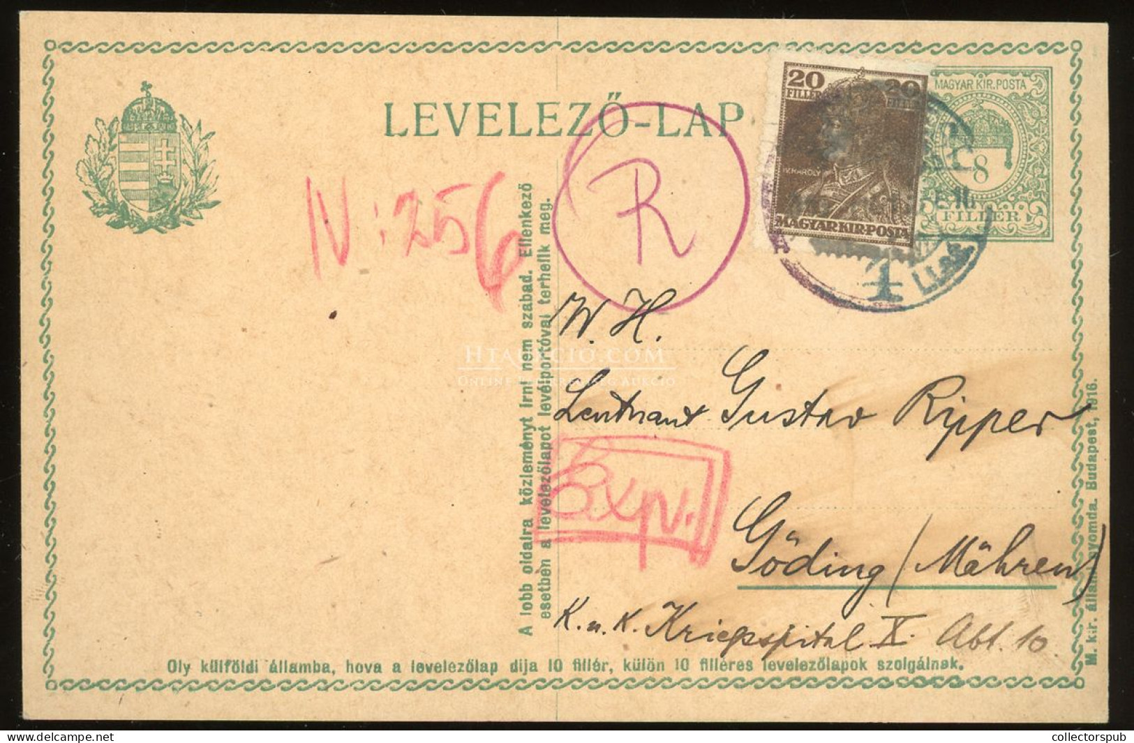BUDAPEST 1918. Ajánlott, Kiegészített 8f-es Díjjegyes Levlap Ausztriába - Briefe U. Dokumente