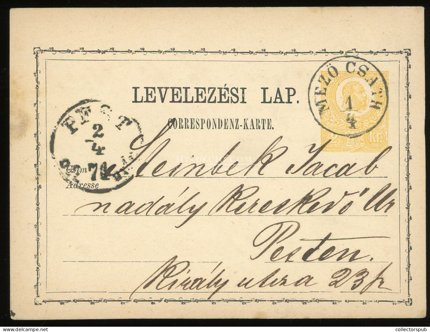 MEZŐCSÁT 1871.04.01. !!  2kr-os Díjjegyes Lap, Pestre  Küldve - Lettres & Documents