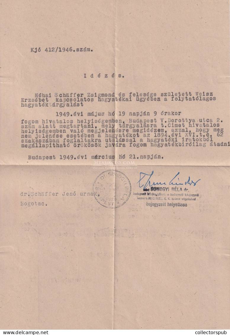 BUDAPEST 1949. Tértivevénys, Ajánlott Közjegyzői Levél Jugoszláviából Visszaküldve - Cartas & Documentos