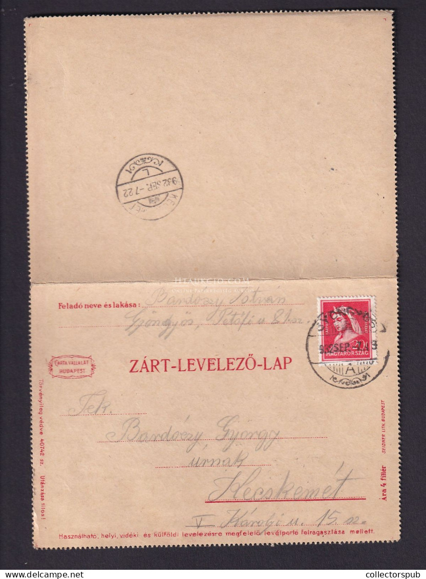 GYÖNGYÖS 1932. Zárt Levelezőlap Kecskemétre - Storia Postale