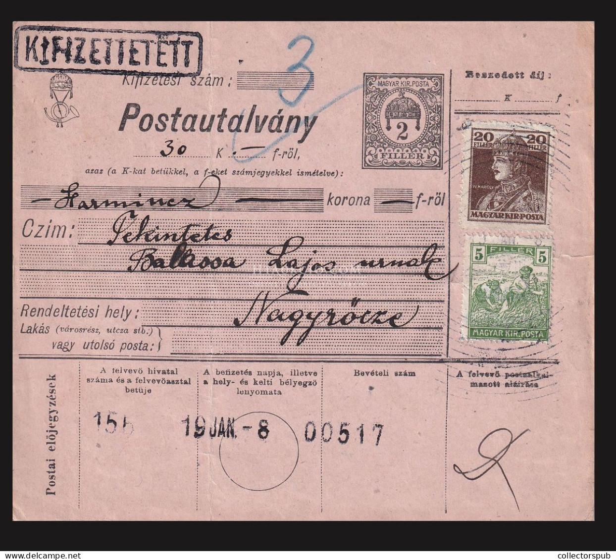 1919. Díjjegyes, Kiegészített Postautalvány Nagyrőcére Küldve - Covers & Documents
