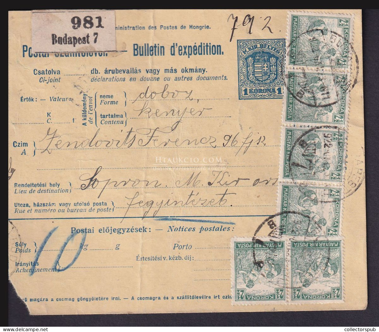 BUDAPEST 1922. Csomagszállító A Soproni Fegyházba Küldve  14*2 1/2K ! - Covers & Documents