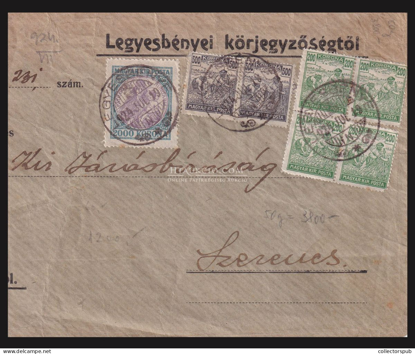 I. INFLÁCIÓ LEGYESBÉNYE 1924. Levél Szerencsre Küldve - Covers & Documents