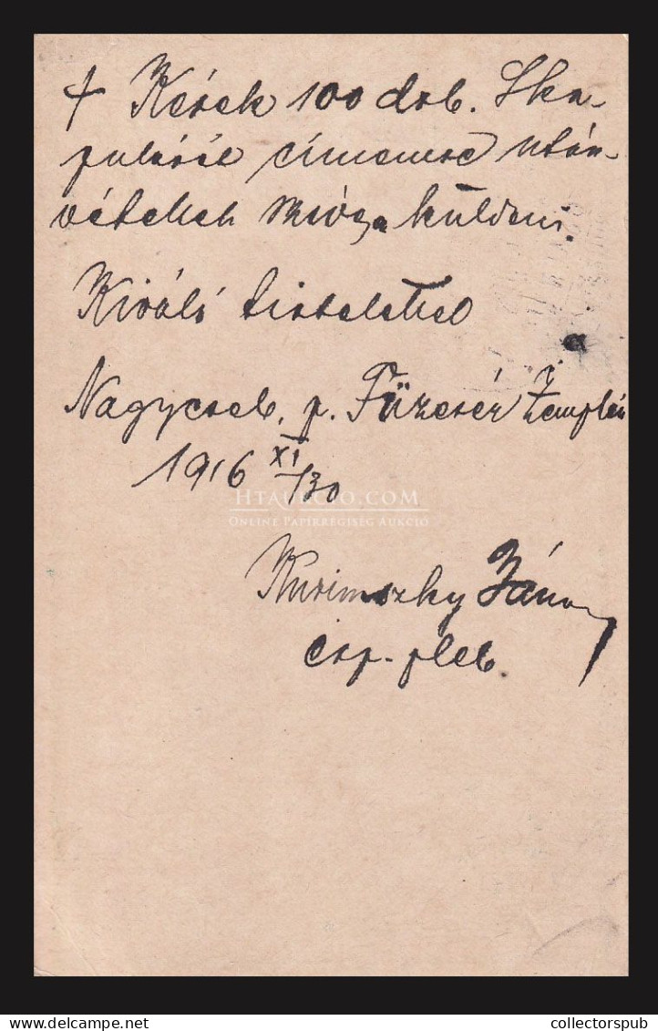 FÜZESÉR 1916. Kiegészített Díjjegyes Lap Győrbe - Lettres & Documents