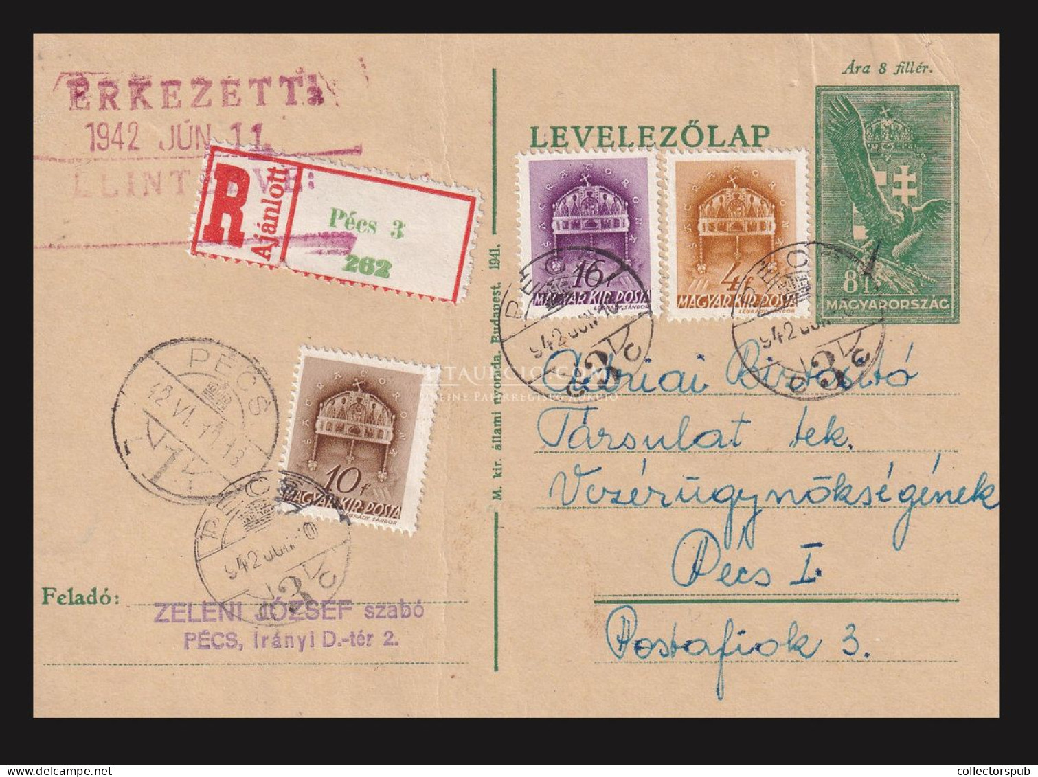 PÉCS 1942. Helyi, Ajánlott 3 Bélyeggel Kiegészített Díjjegyes Levlap - Covers & Documents