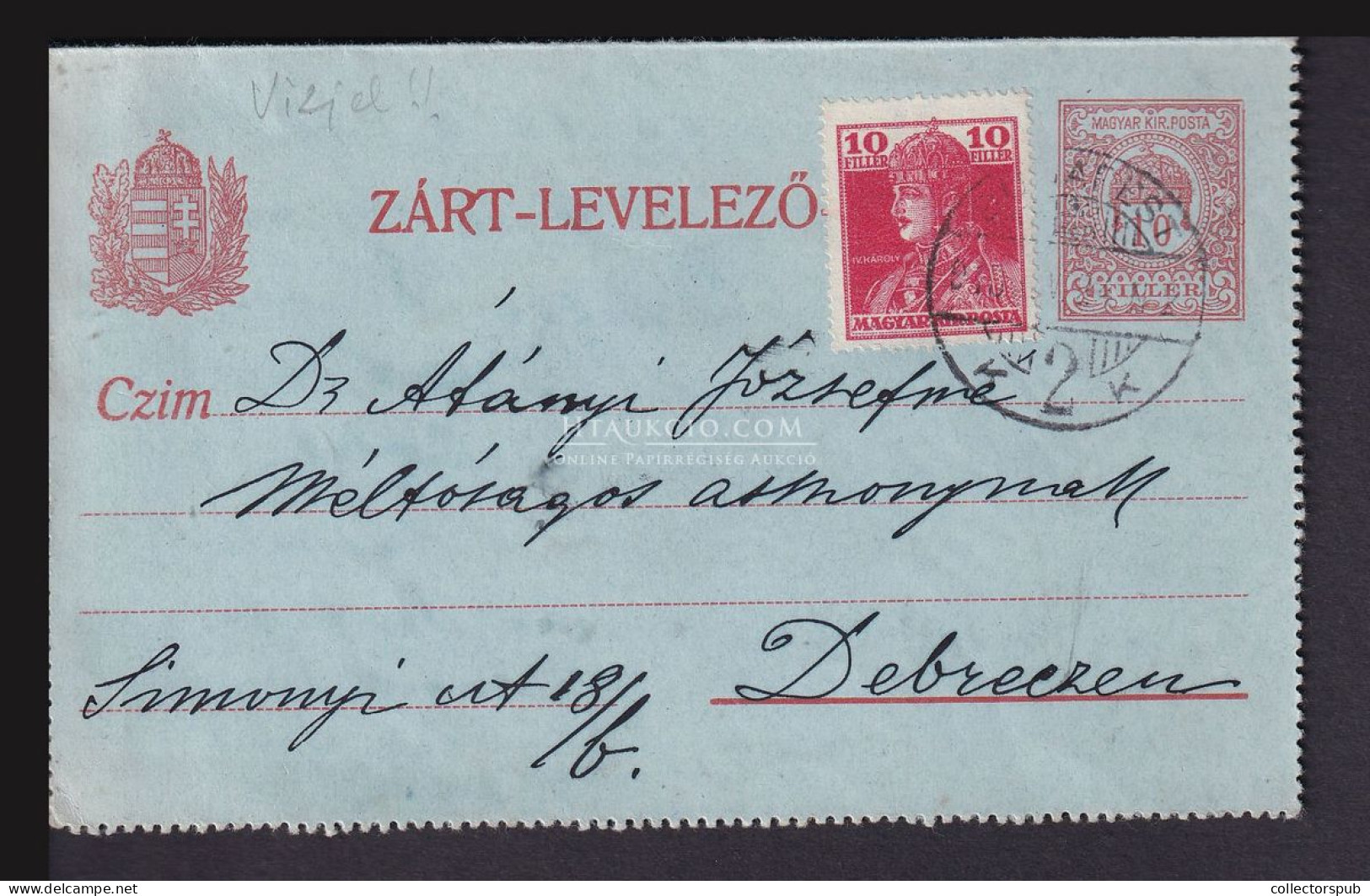 BUDAPEST 1918. Kiegészített Zárt Díjjegyes Lap, Vízjellel! - Covers & Documents