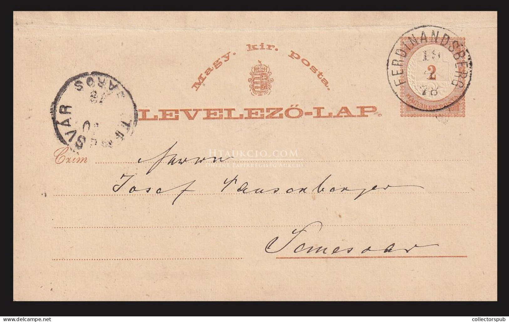 FERDINANDSBERG 1878. Díjjegyes Levlap Szép Bélyegzéssel - Covers & Documents