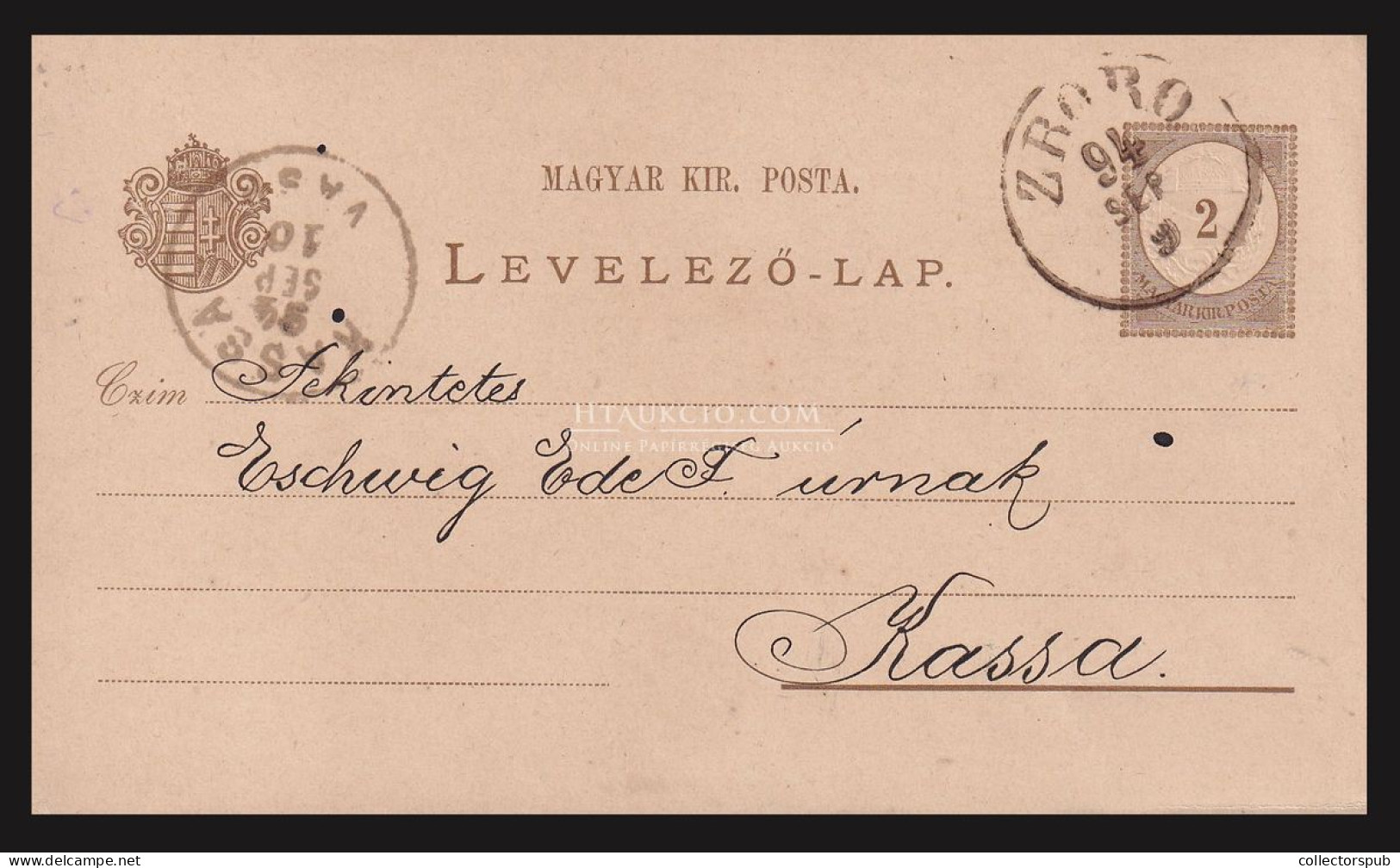 ZBORÓ 1894. . Díjjegyes Levlap Szép Bélyegzéssel - Lettres & Documents